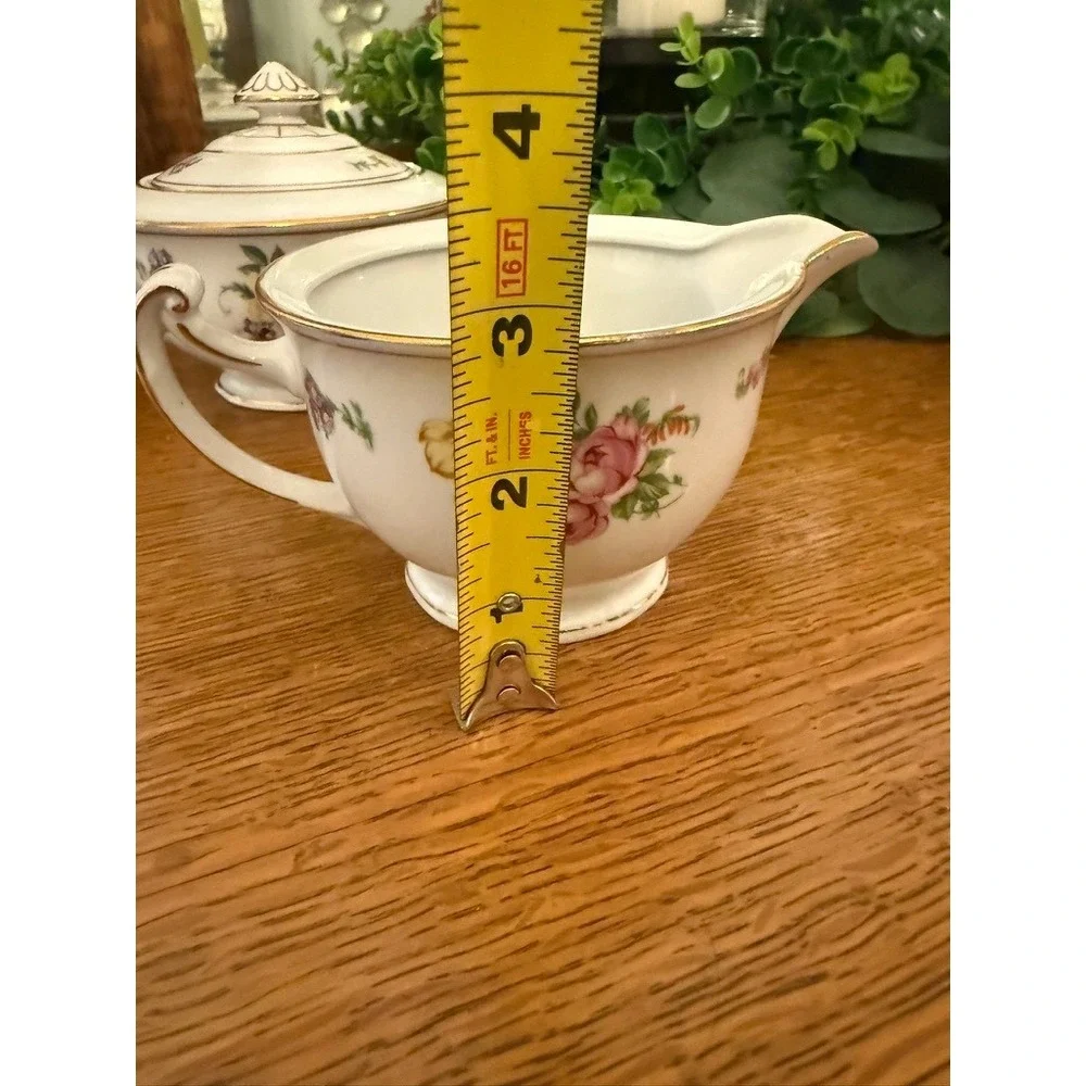 Pirkenhammer PIR4 Creamer Sugar Bowl Lid Floral Gold Czechoslovakia China